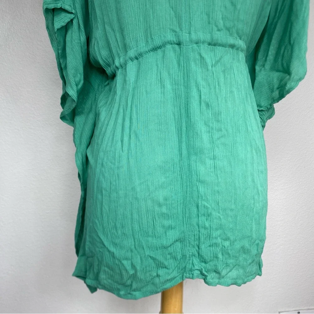 Elan Women’s Green Gauzy Rayon Crochet Tie Front Kimono Size XS Beach Tropical